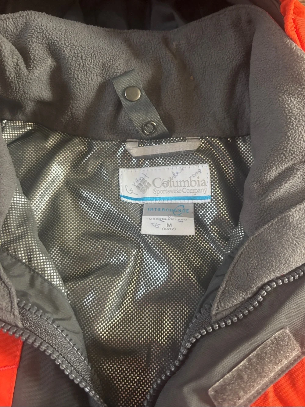 Columbia Kids Hooded Colorblock Rain Jacket — Bright Orange & Gray